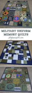 Love this idea - military memory quilt! Military quilt made with old uniforms & t-shirts from jellybeanquilts.com