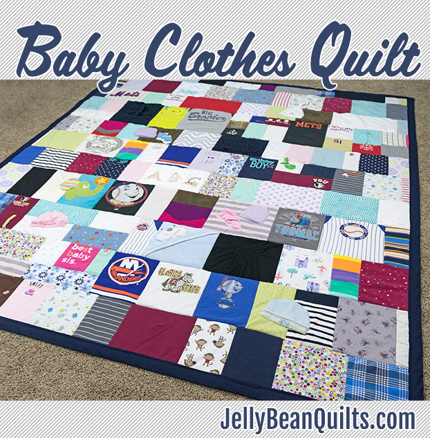 Baby clothes quilts are a great way to save your kids' old clothes and turn them into a quilt you can use every day! Get those baby clothes organized and out of the closet - upcycle them into a baby clothes quilt with JellyBeanQuilts.com