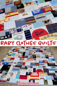 Check out this full-sized baby clothes quilt from JellyBeanQuilts.com - need to do this with my kiddo's clothes!